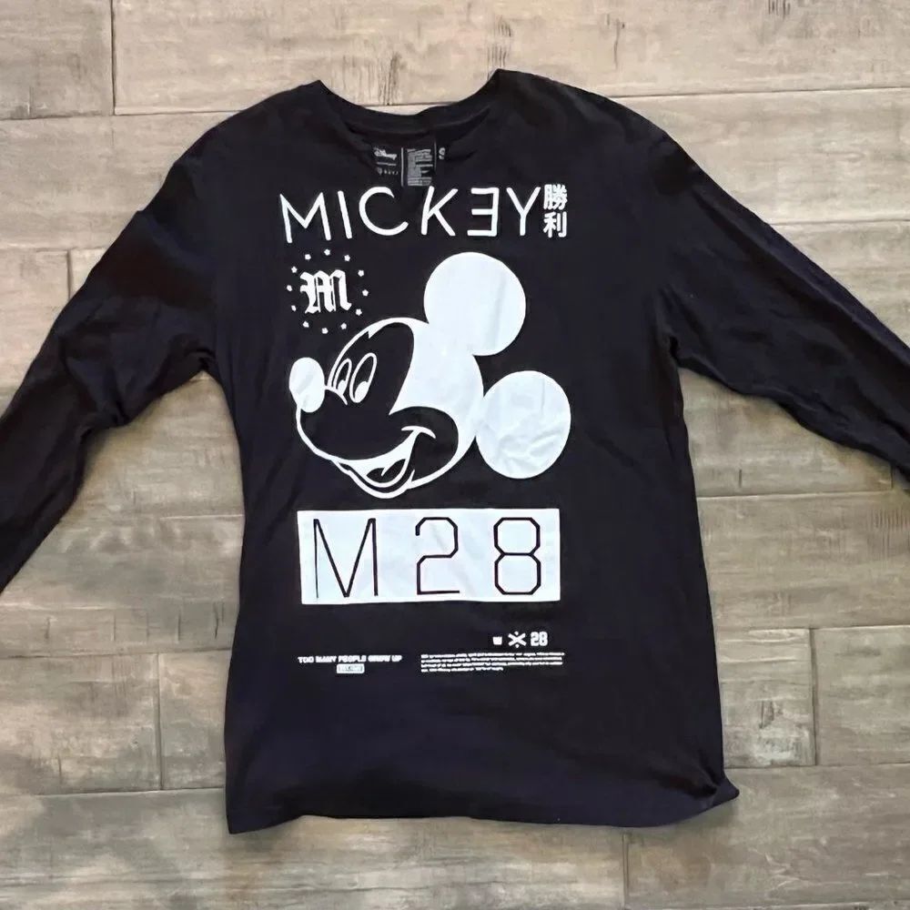 Disney NEFF T-shirt Long Sleeve Black, raw v-neck Mickey Mouse M28 SIZE S.   RB1